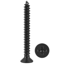 METALLIXITY Countersunk Phillips Wood Screws (ST3x25mm) 200Pcs, Carbon Steel Coarse Thread Phillips Drive Flat Head Wood Screws - for Furniture Installation Repair, Black