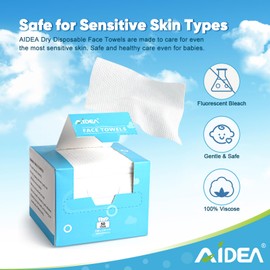 AIDEA Face Towels Disposable-50Ct, Biodegradable Clean Facial Towels Face Cloths, Facial Cleansing Wipes for Sensitive Skin, Facial Towels for Makeup Removing, Nursing, Travel, Gifts, Dry Face Wipes