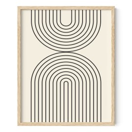 HAUS AND HUES Neutral Wall Art Prints for Wall Decor - Boho Art Wall Prints Mid Century Modern Decor Line Art Wall Decor and Geometric Wall Decor Black Semi Circles Reflected (16x20 Framed Beige)