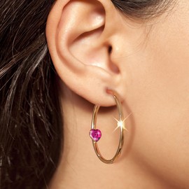 EVEVIC Trendy Austrian Crystals Heart Hoop Earrings for Women 14K Gold Plated Hypoallergenic Hoops Earring Jewelry Gift (Rose Pink)