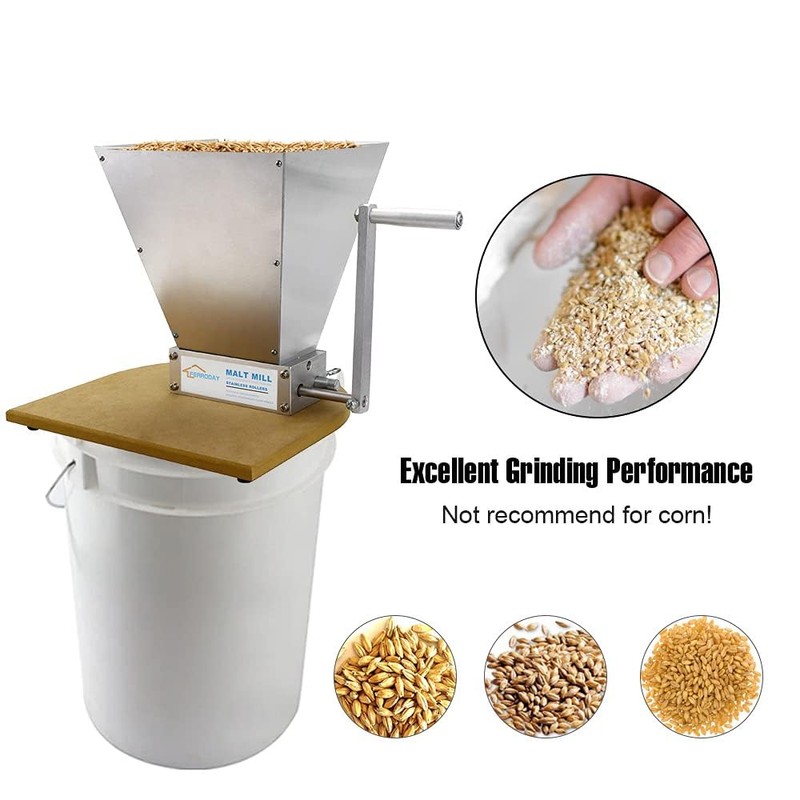 FERRODAY Malted Grain Mill - 2 Roller Stainless Steel Crusher,