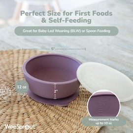 WeeSprout Suction Bowls for Baby & Toddlers (Set of 2) - 100% Silicone w/Plastic Lid - Leak Proof Feeding Supplies - Dishwasher & Microwave Safe Infant Dinnerware w/Extra Strong Base
