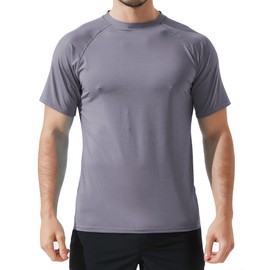 Arcweg Rash Guard Men Short Sleeves Shirt UPF 50+ Elastic Rash Vest Loose Fit Swimming Top Quick Drying Running Vest Sports Top Dark Grey M(UK)