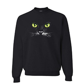 Tee Hunt Cat Green Eyes Sweatshirt Animal Pet Lovers Kitten Huge Cat Face Sweater Black Large