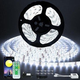 Guotong 16.4ft Tunable White Led Strip Lights kit Dimmable 3000K-6000K, Waterproof Led Lights for Home Party House Kitchen Stair Living Room Ceiling (Daylight Warm White) Outdoor/Indoor