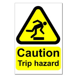 Caution Trip Hazard Warning Stickers x2 Peel and Stick 200mm x 300mm Safety Sign Printed and Laminated for Indoor and Outdoor Use