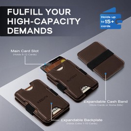 RUNBOX Card Holder Leather Wallet for Men, Holds 15+ Cards Plus Cash, RFID Blocking Mens Wallet with Stretchable Cash Band, Massive Capacity Wallet for Front Pocket, Perfect Gifts for Men