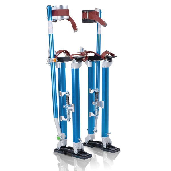 Hooomyai 24"-40" Drywall Stilts Aluminum Tool Stilt Height Adjustable Lifts Taping Paint Stilt for Sheetrock Painting Finishing Pruning Branches or Cleaning, Blue