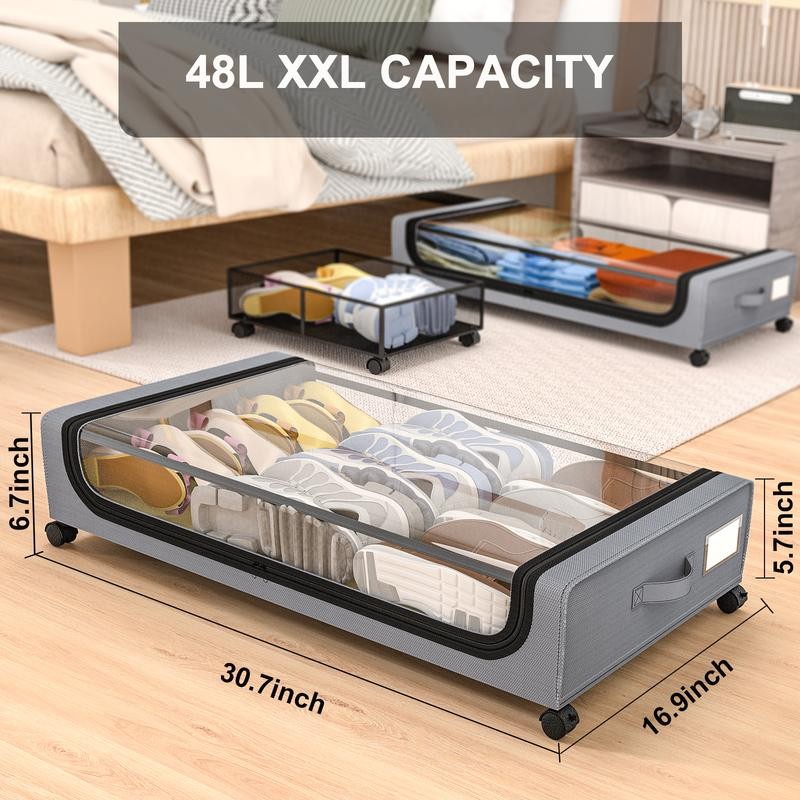 GoMaihe Under Bed Storage with Wheels: XXL 48L Rolling Underbed