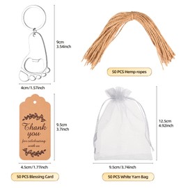 50PC Footprint Keychain Bottle Opener Baby Shower for Guest Baby Shower Souvenirs, Gifts, Supplies and Decorations, Baby Shower Souvenirs with Organza Bag Thank You Tag 20m String (Silver)