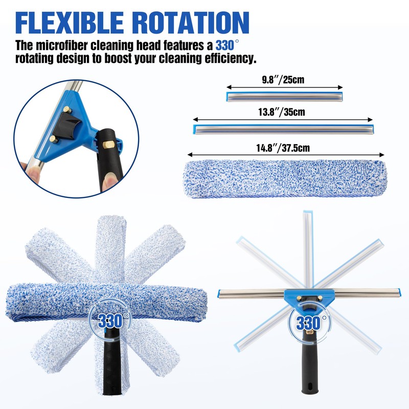 Window Cleaning Kit with Bucket, Squeegee, Scrubber & 80in Handle,