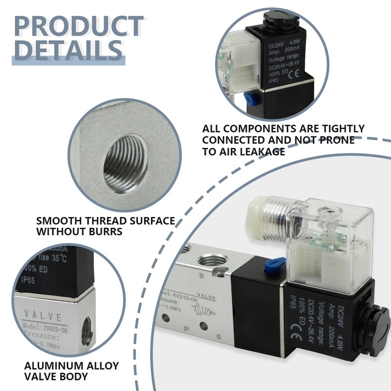 Innfeeltech 1 Pcs Electrical Pneumatic Solenoid Valve 4V210-08-DC12V 5 Way