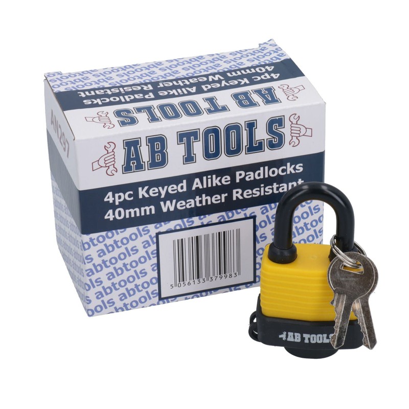 4 Keyed Alike 40mm Water Resistant Waterproof Padlocks 4 Locks