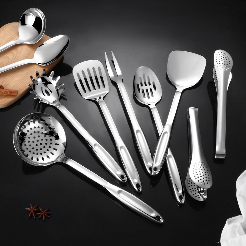 304 Stainless Steel Kitchen Utensils Set, 10 Pcs Stainless Steel