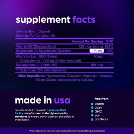 Thinbi Magnesium Glycinate+ 90 Capsules K2 5000IU Vitamin D3 High Absorption