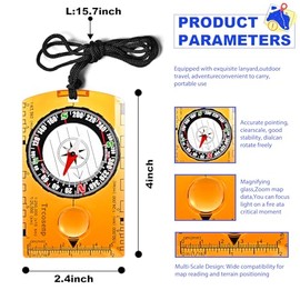 Outdoor Compass with Adjustable Declination, Magnifier, Ruler, Scale, Multifunctional Kids Waterproof Compass for Map Reading, Hiking, Camping, Naviga