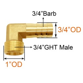 Joywayus Brass Garden Hose Fitting 90 Degree Elbow 3/4" Barb x 3/4" GHT Male Thread for Garden Hose Water Pipe