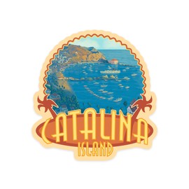 Die Cut Sticker Catalina Island, California, Harbor Scene, Contour Vinyl Sticker 1 to 3 inches (Waterproof Decal for Cars, Water Bottles, Laptops, Coolers), Small