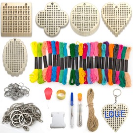 20 Pieces Cross Stitch Kits, Wooden Cross Stitch Key Ring Kits, Multi-Hole Wooden Charm Pendant, Wooden Bookmark Craft Sets, for Beginners, Children, Embroidery, Sewing, Art, Home, Christmas