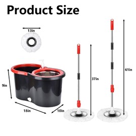 Spin Mop and Bucket Set with Wringer,360° Spinning Mop Bucket with 3 Microfiber Mop Head and 61" Adjustable Handle,for Floor Cleaning