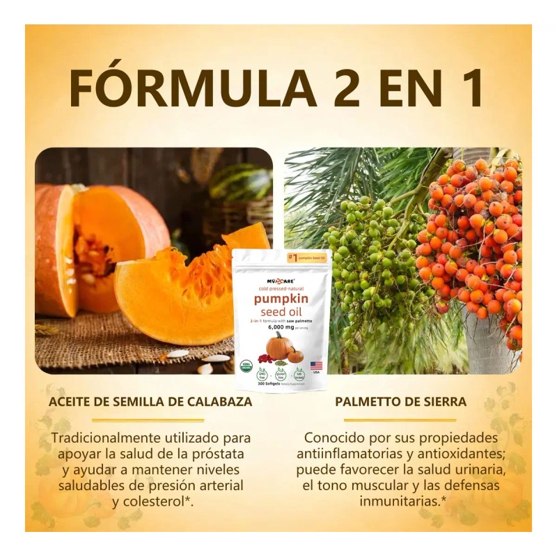 Mvpcare Cápsulas Aceite Calabaza 6000mg 300 Blandas Prensado Frío Virgen