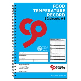 Cherry Food Temperature Record Book | A4 Size | 52 Pages | 120gsm Paper | Spiral Bound | Weekly Monitoring for Refrigeration, Cooking, Delivery, and Holding Temps