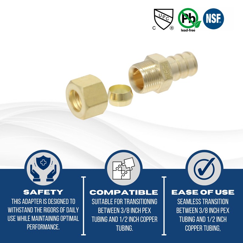 XFITTING 10 Pieces 1/2" Pex X 3/8" OD Compression Straight
