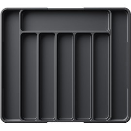 Kitsure Cutlery Tray for Drawer, Extendable Drawer Organiser, Large, Black, 34.80 x 28.00 x 4.00 cm
