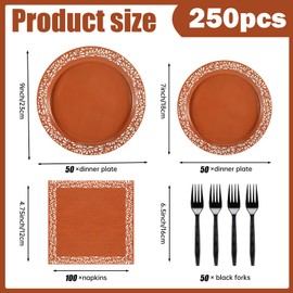 Meanplan 250 Pcs Platos De Barro Mexicanos Fiesta Paper Plates Napkins Forks Tableware Set for 50 Guests Cielito Lindo Party Decoration Mexican Terracotta Clay Pottery Themed for Birthday Wedding