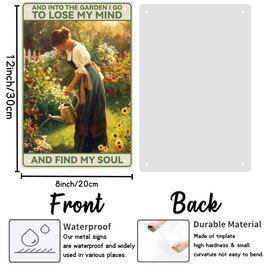 WEBEEDY Garden Retro Metal Tin Sign And Into The Garden I Go To Lose My Mind And Find My Soul Sign Thick Tinplate Print Poster for Home Yard Forest Room Nature Wall Decor,20 x 30cm/ 8x12 Inches