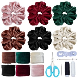 PLIGREAT 12 Pieces Velvet Hair Scrunchies Making Kit DIY Elegant 6 Colors Hair Ties Elastic Hair Bands for Women Ponytail Holders Handmade Crafts DIY Hair Scrunchies Supplies