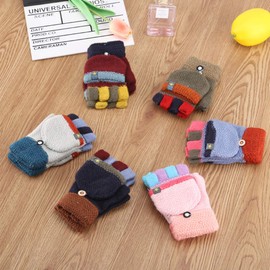 Kids Glove Magic Convertible Flip Top Gloves Winter Warm Knitted Mittens Fingerless Glove for Baby Boy Girl 3-7 Years (pink)