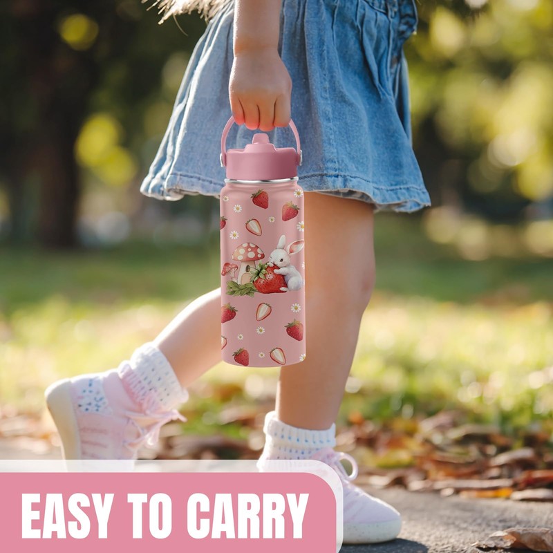 Rabbits and Strawberries Water Bottle, 16 oz Water Bottles with