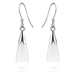 Natural White Opal Earrings, Teardrop Earrings for Women Cat's Eye Stone Silver Earrings Drop Dangle Earrings for Women Teen Girls (Cat's eye-White)