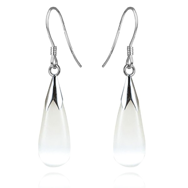 Natural White Opal Earrings, Teardrop Earrings for Women Cat's Eye