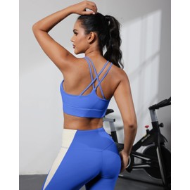 Grace Form Sports Bra for Women Strappy Medium Support Push Up Padded Sports Bra for Running Workout Bra Yoga Bra Sapphire Blue