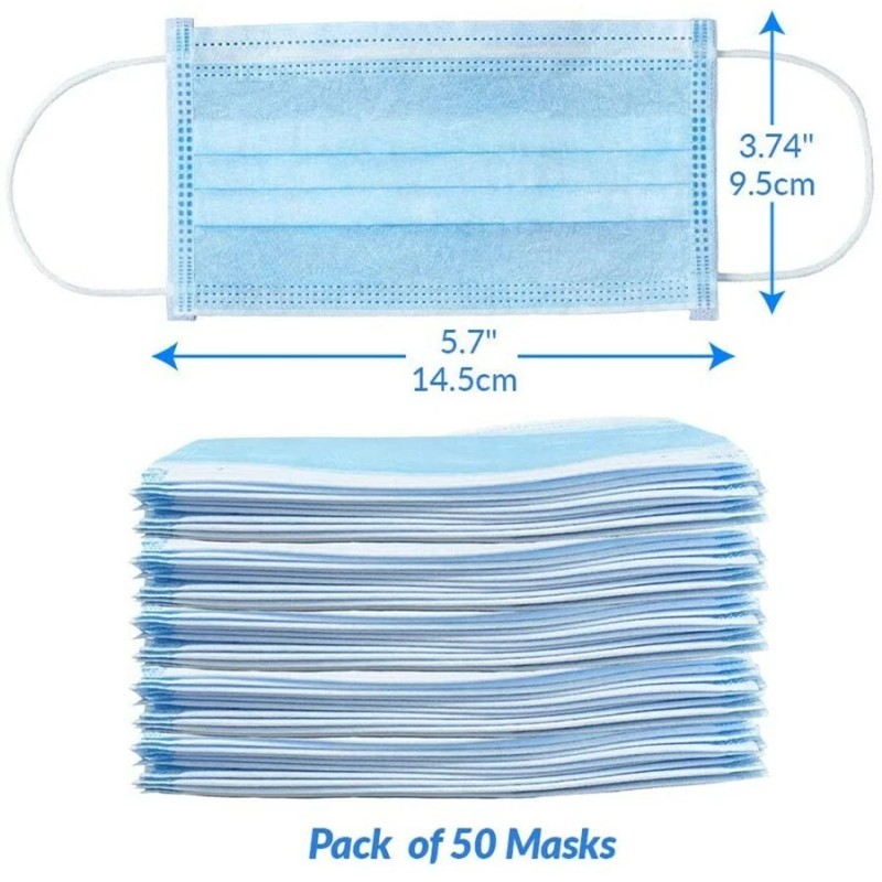 ymbuy 50 Pcs Kids Children Blue 3-Ply Disposable Face Mask