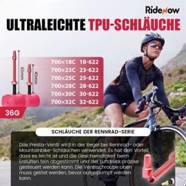 RideNow TPU Inner Tube Road Bike 700/18-32C 36g Metal FV45 mm