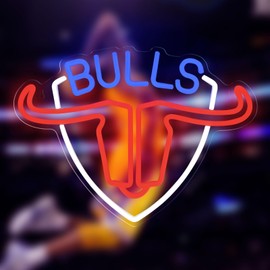 Mokispy Bulls Sports Team Chicago Neon Sign Basketball Team Logo Neon Lights for Man Cave, Sport Signs Decor for Bedroom, Bar, Club, Teens Room, 16.1 * 12in