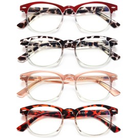 EYEURL Round Reading Glasses for Women 4 Pack Stylish Blue Light Blocking Reading Glasses Retro Round Readers with Spring Hinges Anti UV Ray Eyeglasses,2.25
