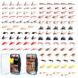 Maxcatch 120 pcs Fly Fishing Flies Kit Handmade Assortment Dry/Wet Flies, Nymphs, Streamers with Fly Box Included (Flies Assortment 120 Flies with Fly Box A)