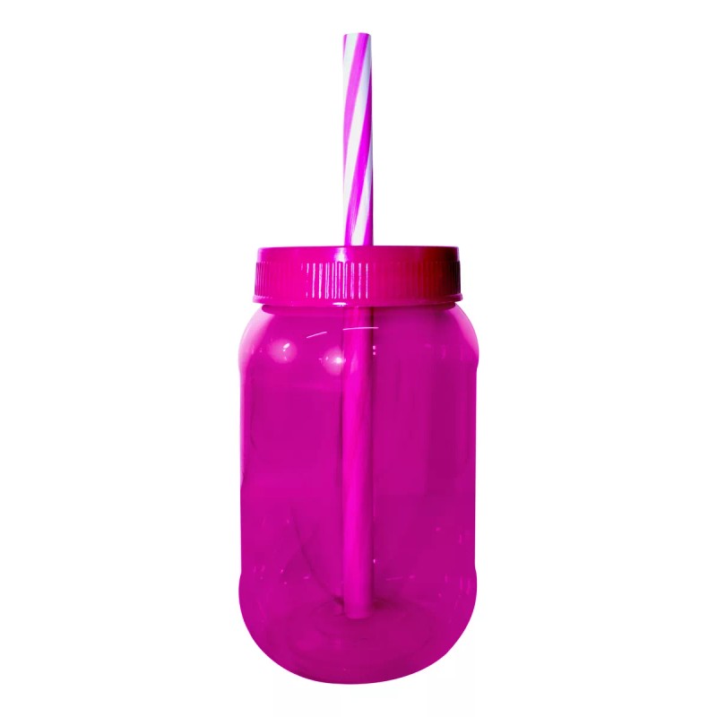 Termo Cilindro Jar Reusable Termo Neón Popote 50 Piezas 500ml