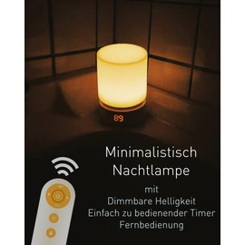 Smilodon Nachtlicht Lampe mit Timer Pro, Nachtlicht für Kinder und Erwachsene, Baby Stilllicht, Holzfarbe LED Nachttischlampe Tischlampe, Dimmbar, Wiederaufladbar Eingebauter Akku
