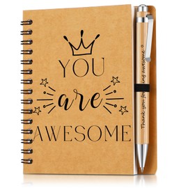 Dianelhall Thank You Gift for Colleagues Women Teacher Leaving Gifts Employee Appreciation Gift Inspirational Notebook Ballpoint Pen Kraft Lined Notepad Gift for Coworker Volunteer (Awesome)