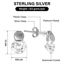 Leisha Stud Earrings 925 Silver with Crystals (Gold, Rose Gold, Platinum) - Luxurious Earrings Silver 925 - Nickel-Free Earrings - Stud Earrings in Gift Box, Sterling Silver