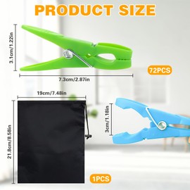 VINEST 72PCS Clothes Pegs, Windproof Clothes Pegs for Washing Line Non Slip, Rust Resistant Plastic Washing Pegs with Storage Bag, Strong Grip for Washing Line Food Bags and Photos