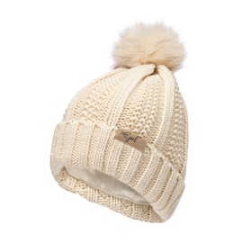 Curly Girl Satin Lined Womens Winter Knitted Beanie Hat, Knit Cap Beanie, Curly Hair, Method (Cream)