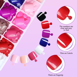 LuckForever 576pc Press on Toenails Women Toe Fake Nail with Adhesive Tab, Gel Fake Toenails Press ons Nails Short Square Glue on Toenail Acrylic Toes Nails False Presson Stick Toenail for Feet