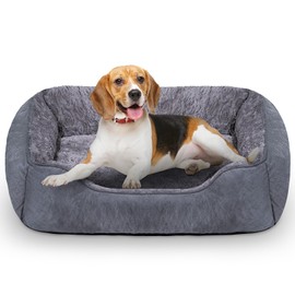 Dog Bed Medium, Super Soft Rectangle Dog Beds, Washable Warming Pet Bed with Anti-Slip Bottom, Anti-Anxiety, Grey, 25 x 21 x 8inch