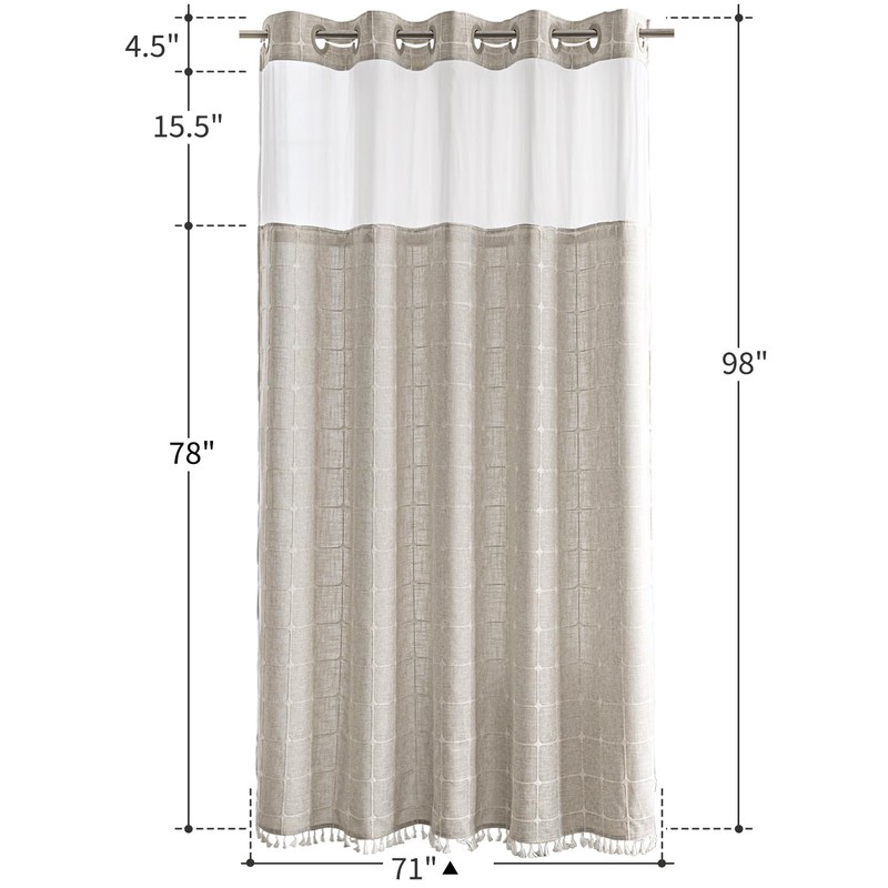 Extra Long Shower Curtains with Snap-in Liner, No Hooks Needed,